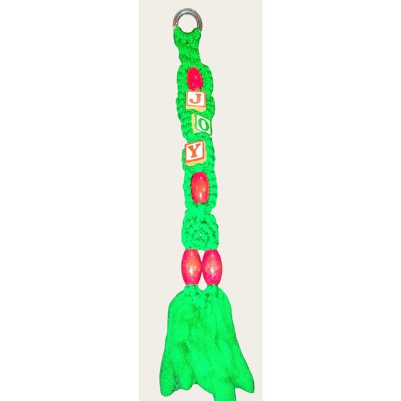 Handcrafted Macrame JOY Decor With Red Beads & Tassels - 23"×3" - Picture 1 of 6